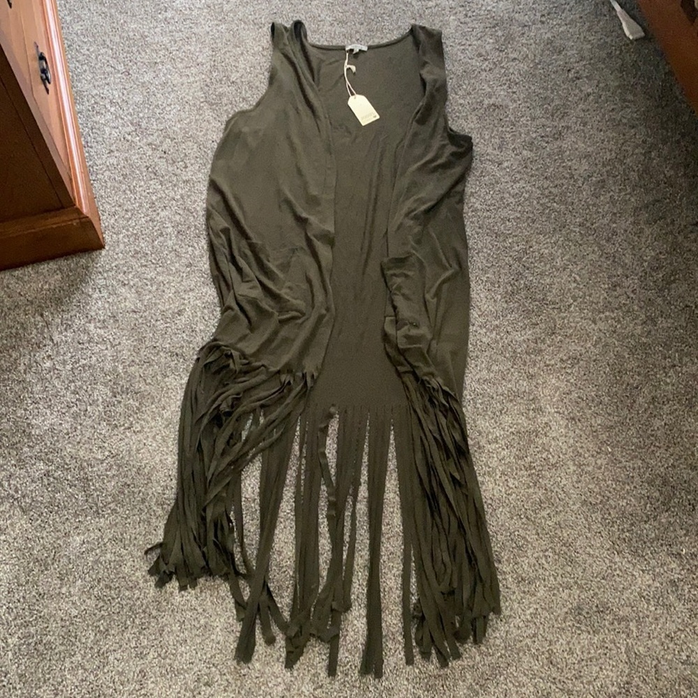 Long Fringe Tank Cardigan